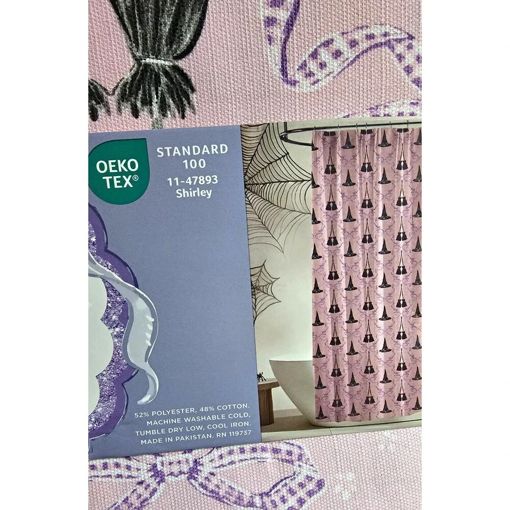Willow Wonders Pink Halloween Witch Shower Curtain Bows Brooms 72x72 New